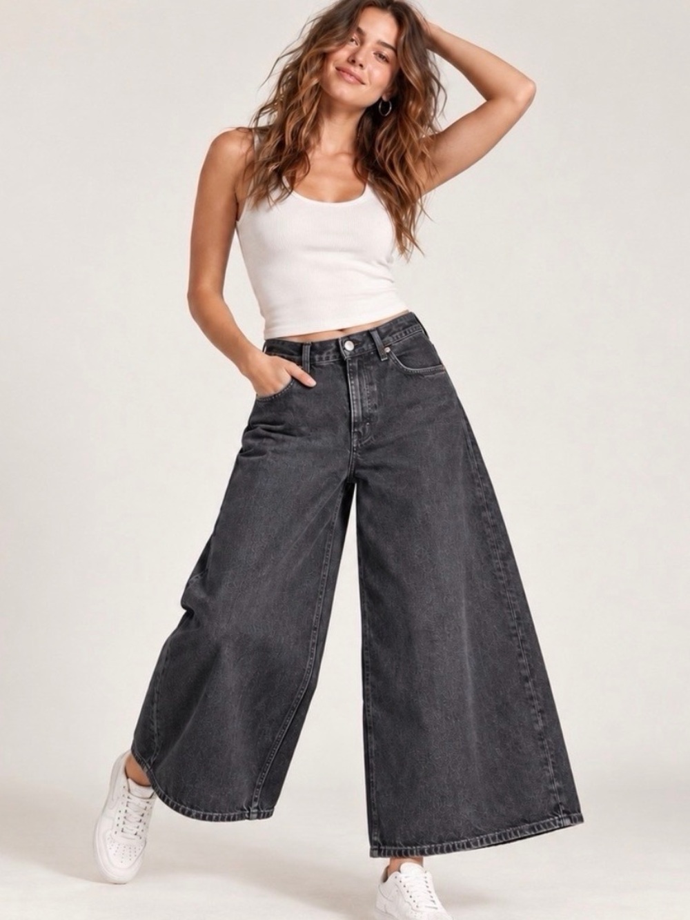 We The Free Landry Wide Leg Black Jeans High Rise Crop